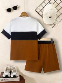 SHEIN Vacaura Conjunto de sudadera con capucha y pantalones de manga larga, cómodo y casual para adolescentes varones - Multicolor - Ver 3