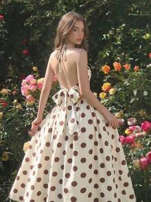 SHEIN MOD Đầm maxi hở lưng in hoa màu vàng với nơ thắt cổ - Hoàn hảo cho kỳ nghỉ trên đảo, tiệc tùng, hẹn hò, sinh nhật, tiệc trà chiều và lễ hội. - Nhiều màu - Xem 3