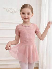 SHEIN Young Girls Clothes Sportswear,Light Pink Floral Ballet Skirt, Cute, Christmas, Back To School - Pink - View 7