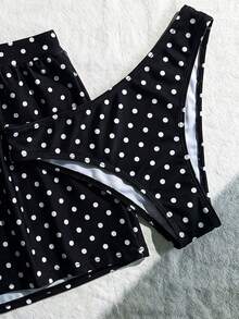 Swim Vcay Ensemble de 3 pièces de maillot de bain sexy avec liens, imprimé populaire de lys et de léopard, haute élasticité, pour la plage et les vacances - Noir - Voir 4