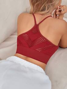 SHEIN Seamless Hollow-Out Halter Neck Bra - Burgundy - View 2