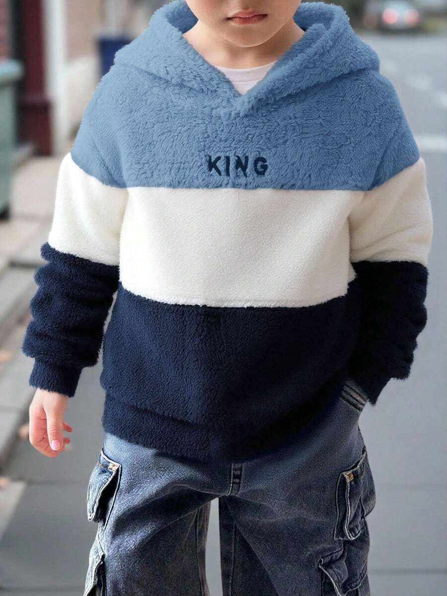 SHEIN Little Byeori Felpa casual per bambini e ragazzi con ricamo, patchwork e contrasto di colori, in pile, per autunno e inverno - Multicolore - Visualizzare 1