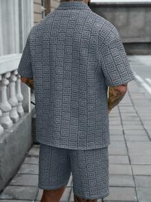 Manfinity CasualCool 男士休閒梭織紋理襯衫 - 藍色 - 查看 2