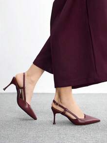 CUCCOO BIZCHIC 女鞋尖頭細高跟時尚酒紅色基本款日常百搭通勤女高跟鞋後跟帶鞋 - 啞光酒紅 - 查看 5