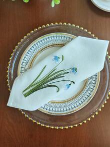 Cirelle 1/2/4入 雪滴花刺繡布餐巾，米色棉麻可重複使用布餐巾，可用作晚餐餐巾/餐墊，適用於廚房餐桌、節日、派對、婚禮、農舍風格用餐與居家裝飾 - 彩色 - 查看 3