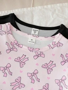 SHEIN 2件組女童幼兒睡裙圓領短袖長裙擺夏季粉色與杏色天鵝印花睡衣公主風 7歲生日嬰兒洗禮 - 彩色 - 查看 7