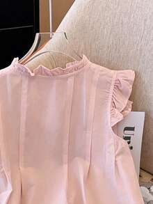 Franclia Blusa de unicolor con cuello de volantes y abotonadura para mujer - Rosa vieja - Ver 3