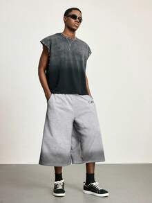 ROMWE MEN Street Life Pantalones de chándal casuales con cintura con cordón degradado para hombres, verano - Gris - Ver 4