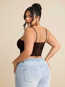 SHEIN BAE Áo hai dây ren xuyên thấu gợi cảm, trang phục tiệc, hẹn hò, thường ngày, đi làm, áo bralette dễ thương, áo club gợi cảm, áo corset, áo không dây, áo đi chơi, áo mùa hè, áo dễ thương, trang phục mùa hè cho nữ, áo ren - màu nâu - Xem 5