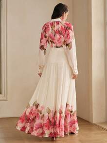 Anewsta Đầm chiffon in hoa thanh lịch mới, cổ nơ, thích hợp dự tiệc cho nữ. - Màu be - Xem 7
