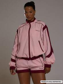 Musera Sport 撞色超大风衣漏斗领夹克运动健身健身房少女普拉提健身日常休闲樱桃上衣 - 粉色 - 查看 1