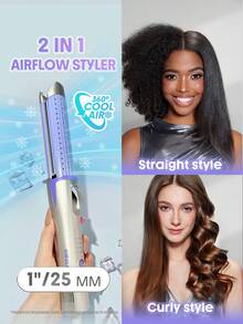 SHEGLAM HAIR Cool Lock Airflow Styler, 360° Airflow Styler Curling Iron,Hair Curler With Cooling Air Vents To Lock In Style,4 Adjustable Temp,Dual Voltage,Fast Straightening,Water-Based Ceramic Coating Makes Hair Shiny,Cueler & Straightener,Curly Hair Products,Hair Curling Irons,Hair Straightener For Long Short Hair - US Plug Birthday Gift Pink Makeup Beach School Festivals Hair Care Y2K Travel Essential Cruise Vacation Summer Universal Voltage Hair Accerssories Women's Accessories Hair Brush - Silver - View 2