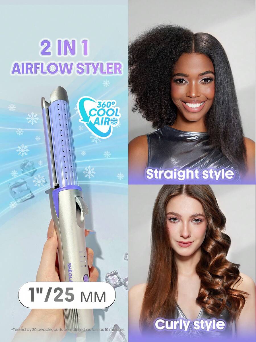 SHEGLAM HAIR Cool Lock Airflow Styler, 360° Airflow Styler Curling Iron,Hair Curler With Cooling Air Vents To Lock In Style,4 Adjustable Temp,Dual Voltage,Fast Straightening,Water-Based Ceramic Coating Makes Hair Shiny,Cueler & Straightener,Curly Hair Products,Hair Curling Irons,Hair Straightener For Long Short Hair - US Plug Birthday Gift Pink Makeup Beach School Festivals Hair Care Y2K Travel Essential Cruise Vacation Summer Universal Voltage Hair Accerssories Women's Accessories Hair Brush