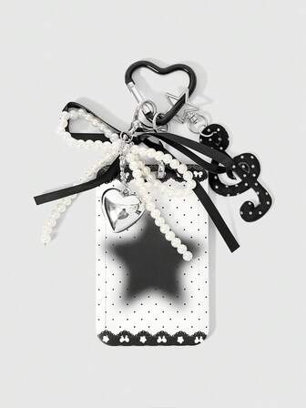 Kawaii 1 Fashionable Polka Dot Card Cover Printed Picture Plus Bow Beaded Bag Accessory Buckle, Suitable For Decorative Handbags, Messenger Bags, Backpacks, Etc
