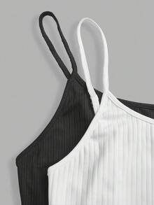 Comfortcana Plus Size Women's Black White 2 Pieces Casual Camisole Set, Suitable For Summer Holiday - Multicolor - View 7