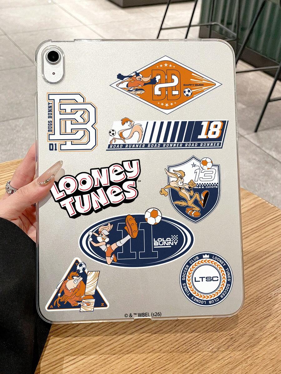LOONEY TUNES X SHEIN 1個 Looney Tunes 全角色足球貼紙印花透明平板電腦保護殼,透明防震 TPU 殼,適用於 10.2"/10.9"/11"/12.9" 平板電腦,可愛卡通保護殼,適合學生與粉絲,開學、生日、聖誕節及新年的絕佳禮物選擇 - 無色 - 查看 1