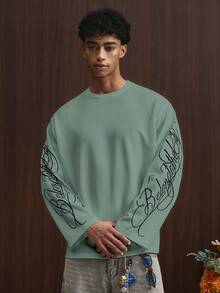 TOKVUE Men's Casual Retro Graphic Print Long Sleeve T-Shirt - Mint Green - View 2