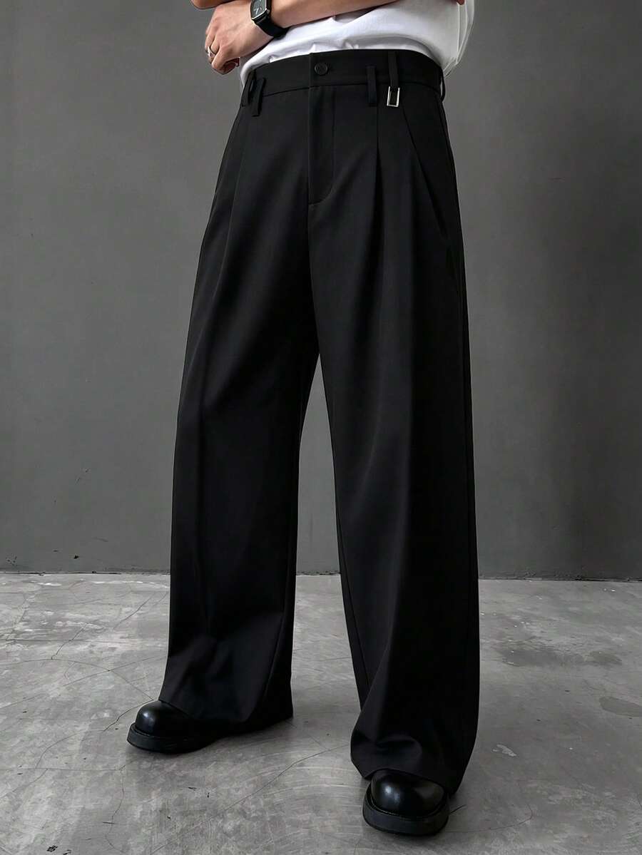 SLATEMANN Pantalones anchos de unicolor versátiles y de moda, adecuados para el transporte - Negro - Ver 1