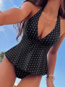 Bellisia Women's 2-Piece Tropical Cute Polka Dot Print Spaghetti Strap Tie Pants Side Tie Bestselling Beach Holiday Casual Elegant Valentine's Day Party Camisole Strap Bikini Set Set - Multicolor - View 4