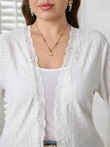 Reflora Chaqueta blanca de punto texturizado para mujer de talla grande para otoño - Blanco - Ver 2