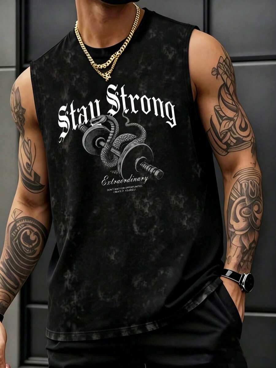 GymBeat Men's Snake Letter Print Sports Tank Top, Gym, Holiday - Black - View 1