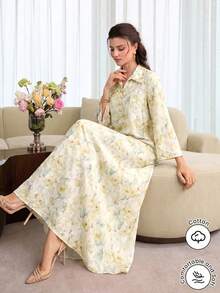 Yasmyna Camisa estampada multicolor con cuello de solapa y botones delanteros - Amarillo - Ver 7