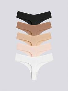 Loungeista 5pcs Women Seamless Invisible Sexy Comfortable T-Style Briefs, Quick Dry Sports G-String, All Day Comfort - Multicolor - View 4