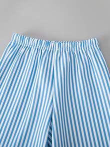 SHEIN 2件套女童针织条纹圆领休闲T恤和梭织条纹裤套装 - 彩色 - 查看 9