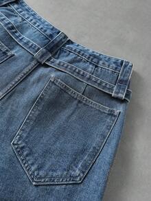 ROMWE MEN Pantalones cortos vaqueros holgados y casuales con cordón y múltiples bolsillos, con efecto lavado vintage para hombres - Azul - Ver 7