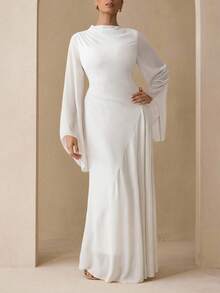 Modelyn Elegant Chiffon Pastel Color Dress, Suitable For Teachers, Back To School, Plus Size, Autumn Fall - White - View 4