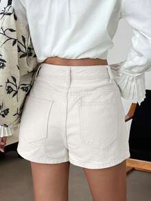 DAZY Women's Casual Solid Color Washed Shorts, Spring/Summer - White - View 2