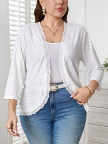 Reflora Chaqueta blanca de punto texturizado para mujer de talla grande para otoño - Blanco - Ver 5