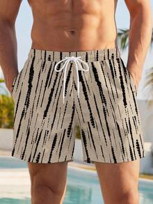 VIVINTIMO Quần short nam cỡ tiêu chuẩn, in họa tiết nhuộm tie-dye, túi xéo, cạp chun có dây rút. - trắng - Xem 1