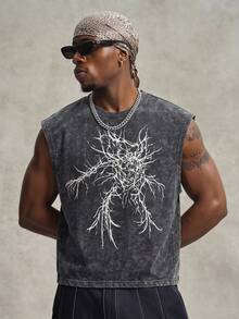 PAVTROS Men's Fashionable Versatile Printed Round Neck Casual Tank Top, Holiday - Grey - View 2
