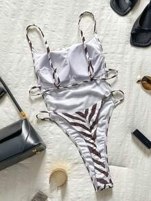 Swim SXY Maillot de bain une pièce sexy à imprimé animal pour femme, dos échancré, tenue de plage pour fête de la Saint-Valentin, du Nouvel An et vacances, printemps et été - Multicolore - Voir 6