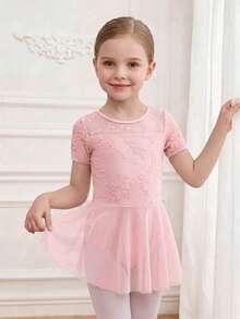 SHEIN Young Girls Clothes Sportswear,Light Pink Floral Ballet Skirt, Cute, Christmas, Back To School - Pink - View 8