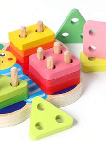 MINKOJA Montessori Wooden Butterfly Shape Sorting Stacking Toy, Educational Color & Shape Recognition Blocks For Toddlers, Fine Motor Skills & Hand-Eye Coordination Learning Toy, Perfect Early Learning Gift For Boys & Girls - Multicolor - View 7