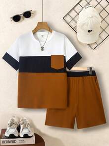 SHEIN Vacaura Conjunto de sudadera con capucha y pantalones de manga larga, cómodo y casual para adolescentes varones - Multicolor - Ver 2
