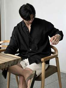 DAZY 男士黑色长袖正装衬衫，适合通勤穿着 - 黑色 - 查看 6
