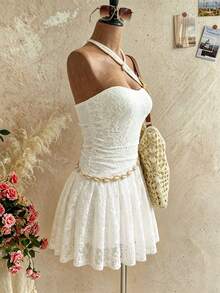 INAWLY Women's Lace Vacation Mini Dress White Summer Sexy European Beach Holiday - White - View 5