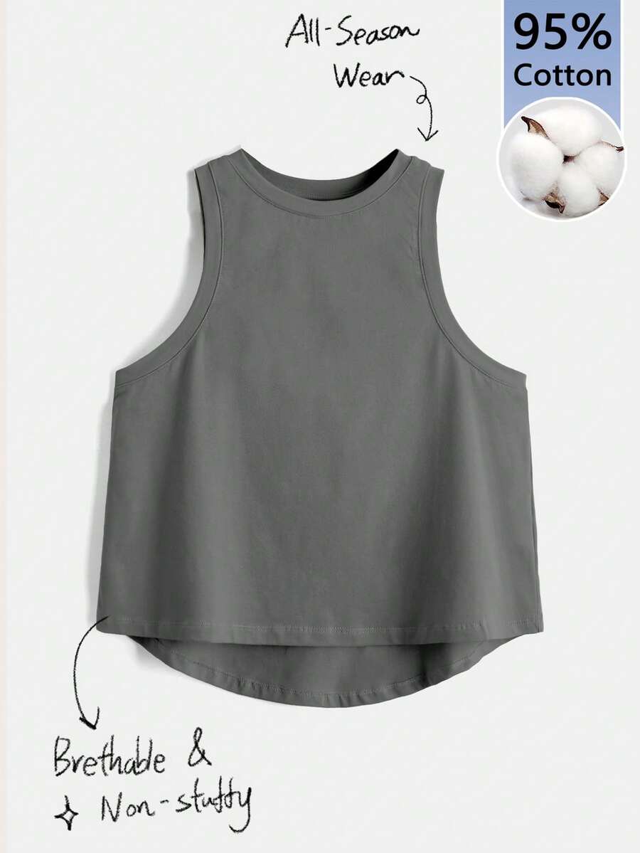 Tseoso Top tank unicolor bajo irregular - Gris Oscuro - Ver 1