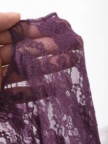 Livesso Camiseta Sexy de Renda da Moda Feminina - Roxo - Visão 10