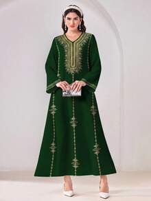 Al Najma 女款度假波希米亞風V領長袖刺繡阿拉伯洋裝 - 彩色 - 查看 5