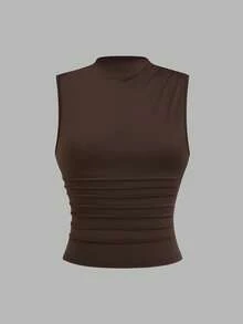 Sweetra 3pcs Women's Casual Everyday Commute Minimalist Solid Color Draped Neck Pleated Fitted Camisole, Summer - Multicolor - View 8