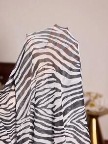 Slumberist Zebra Print Robe, Sexy Mesh Lingerie For Women, New Mesh Sheer Faux Fur Trim Long Robe, Minimalist Sexy Sleepwear Set - Black - View 9