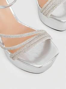 CUCCOO LuxiPop Women's Fashion Rhinestone Strip With Silver Sexy High-Heeled Sandals, Summer Wear, A Must For Travel, Nightclub Style Wear, Y2K - Silver - View 7