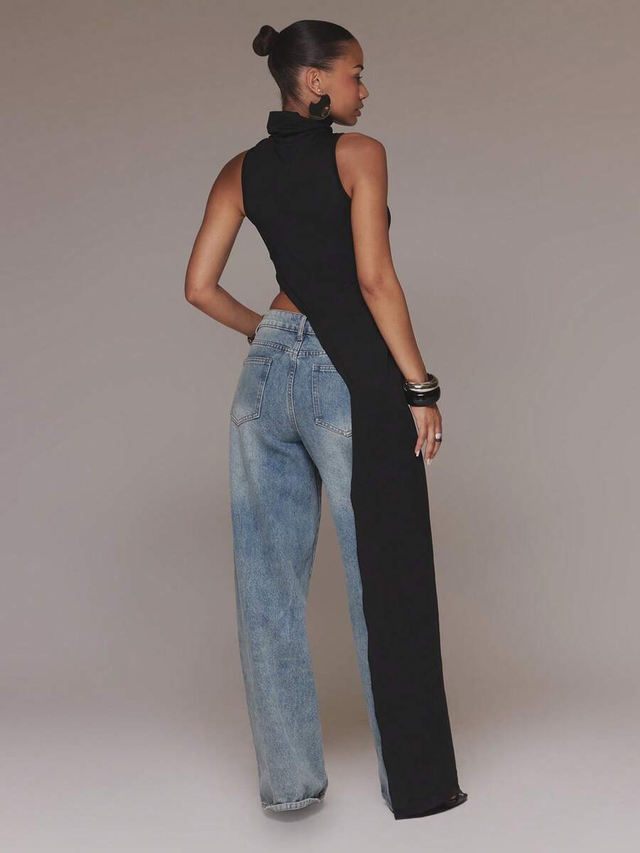 MUSERA Áo maxi dài không tay cổ cao, khoét lệch bên, xếp ly, dễ thương, gợi cảm, thích hợp cho kỳ nghỉ xuân hè, lễ hội, phong cách cá tính, vintage, dự tiệc tối, du lịch. - màu đen - Xem 1