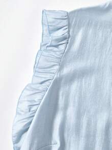 Rusticease Plus Size Women Solid Color Button Design Frill Trim Casual Elegant Blouse Formal Hiking Light Blue Summer Teachers' Day Office Evening - Blue - View 4