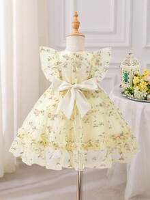 SHEIN Glamorique Kids 刺繡公主洋裝，小飛袖腰部貼身正式洋裝，適用於幼童，四季皆宜 - 彩色 - 查看 6