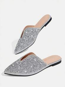 CUCCOO TILAWA Ladies' Fashionable And Elegant Rhinestone Pointed, Women's Flat-Soled Shoes, Suitable For Banquets, Parties, Daily And Other Occasions - Silver - View 6
